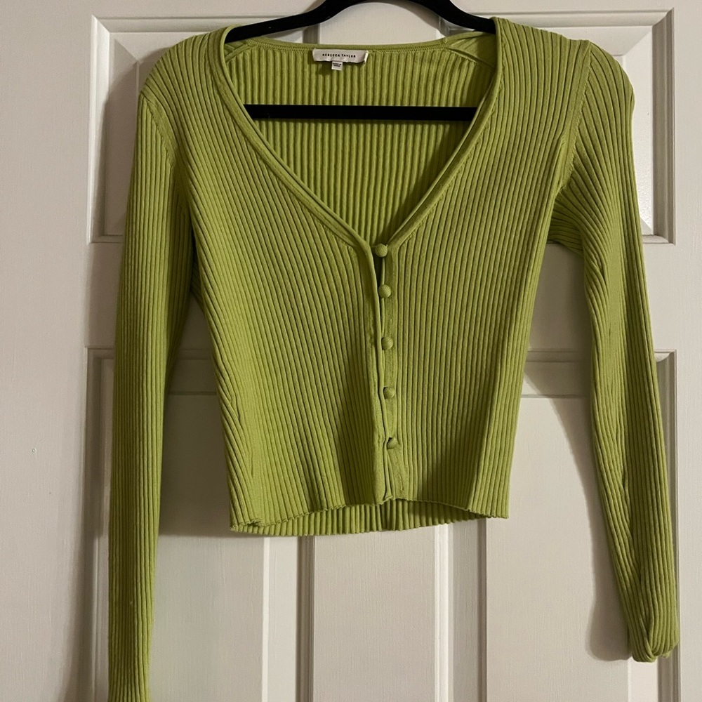 Rebecca Taylor Green Ribbed Button-Up Cardigan
